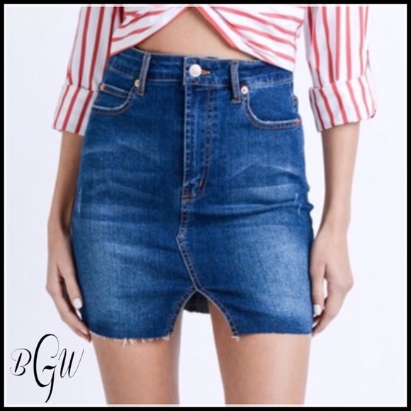 🌺🆕High Waisted Denim Skirt Frayed Hem - Picture 7 of 7